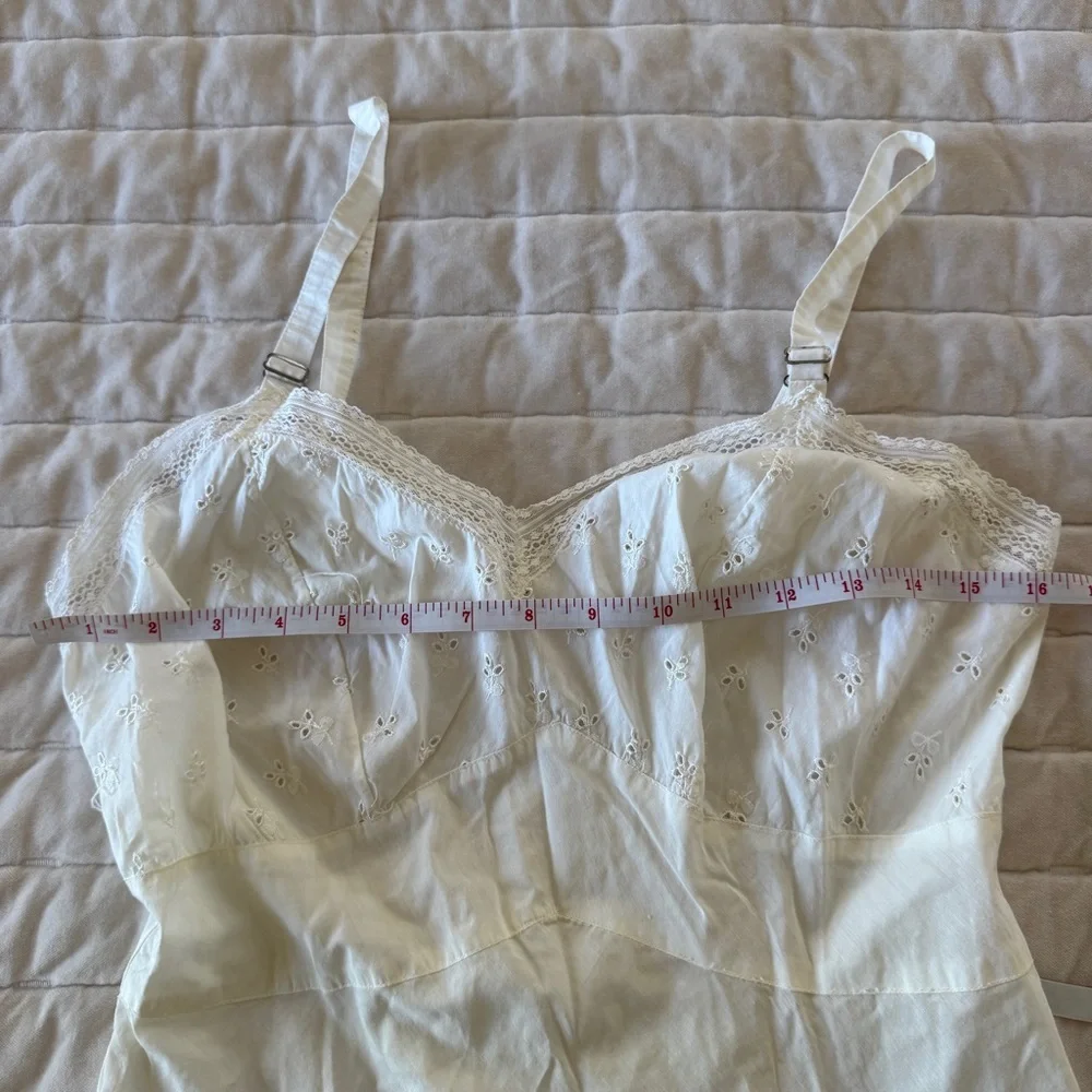 Vintage romantic white lace slip sun dress cinched waist babydoll size S - Picture 5 of 5